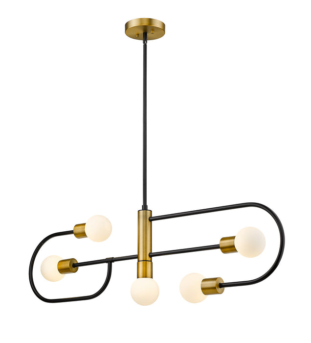 Z-Lite 621-5L-MB-FB Five Light Linear Chandelier, Matte Black + Foundry Brass