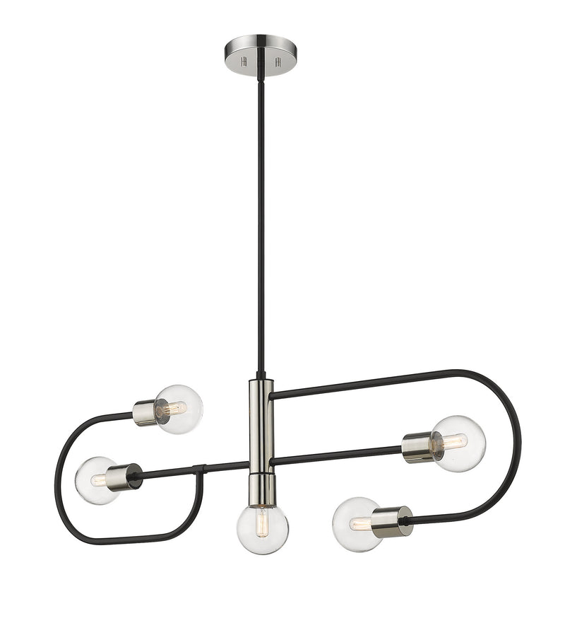 Z-Lite 621-5L-MB-PN Five Light Linear Chandelier, Matte Black + Polished Nickel