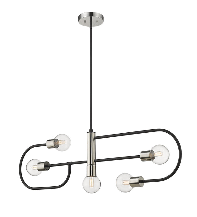 Z-Lite 621-5L-MB-PN Five Light Linear Chandelier, Matte Black + Polished Nickel