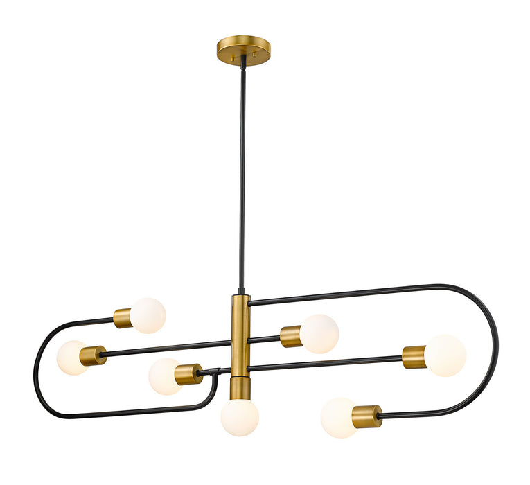 Z-Lite 621-7L-MB-FB Seven Light Linear Chandelier, Matte Black + Foundry Brass