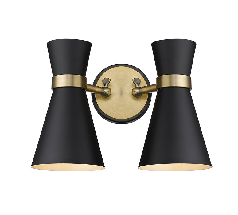 Z-Lite 728-2S-MB-HBR Two Light Wall Sconce, Matte Black + Heritage Brass