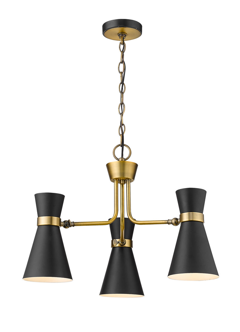 Z-Lite 728-3MB-HBR Three Light Chandelier, Matte Black + Heritage Brass