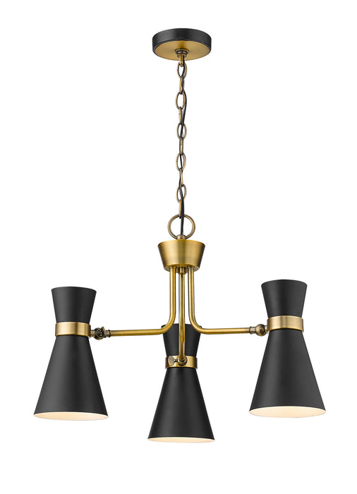 Z-Lite 728-3MB-HBR Three Light Chandelier, Matte Black + Heritage Brass