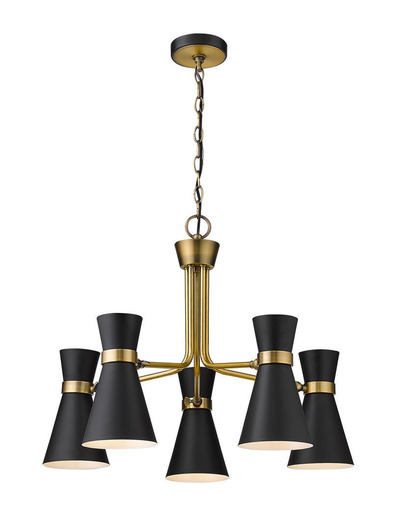 Z-Lite 728-5MB-HBR Five Light Chandelier, Matte Black + Heritage Brass