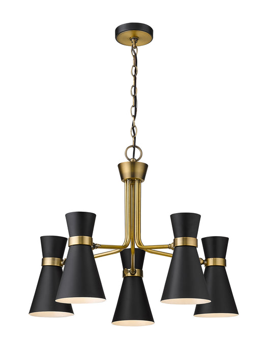 Z-Lite 728-5MB-HBR Five Light Chandelier, Matte Black + Heritage Brass