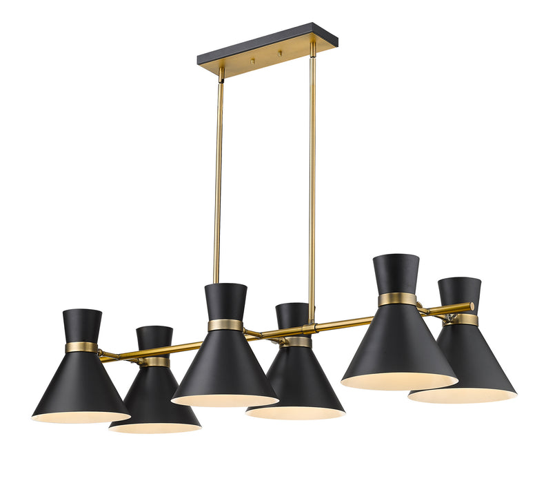 Z-Lite 728-6L-MB-HBR Six Light Linear Chandelier, Matte Black + Heritage Brass