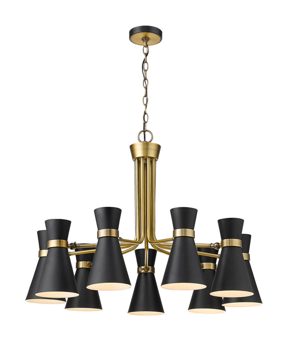 Z-Lite 728-9MB-HBR Nine Light Chandelier, Matte Black / Heritage Brass