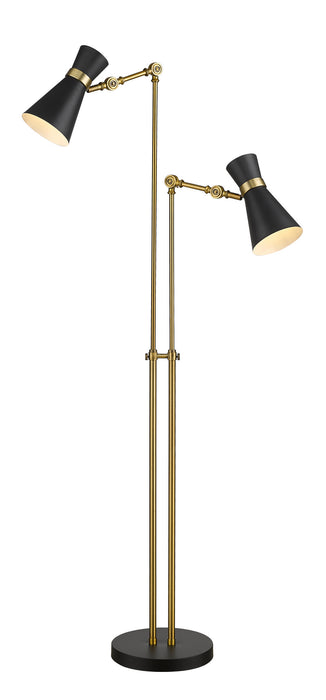 Z-Lite 728FL-MB-HBR Two Light Floor Lamp, Matte Black + Heritage Brass
