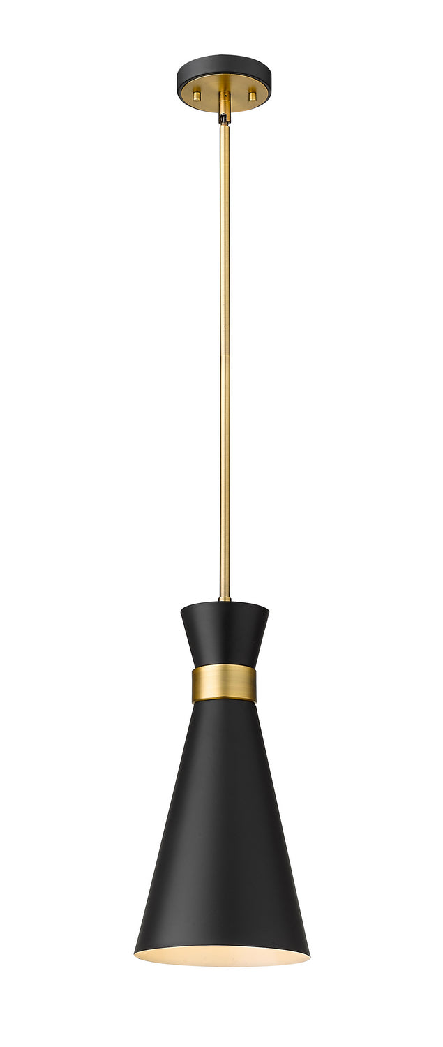 Z-Lite 728P8-MB-HBR One Light Pendant, Matte Black + Heritage Brass