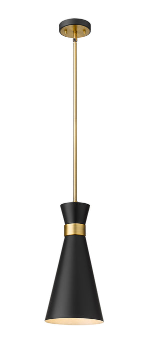 Z-Lite 728P8-MB-HBR One Light Pendant, Matte Black + Heritage Brass