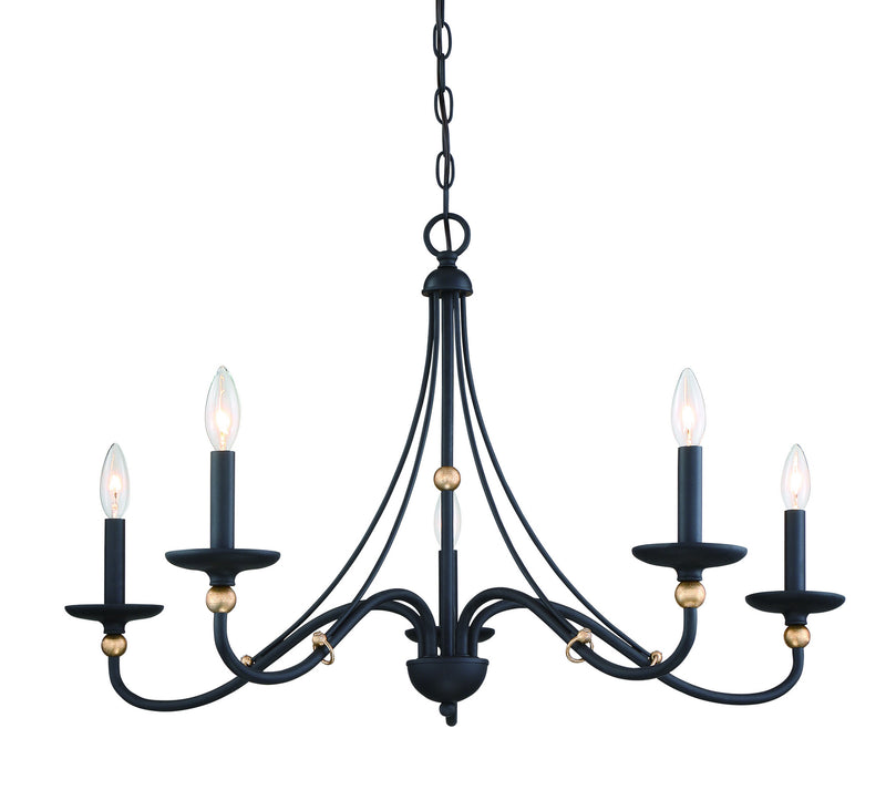 Minka-Lavery 1044-677 Five Light Chandelier, Sand Coal With Skyline Gold Le