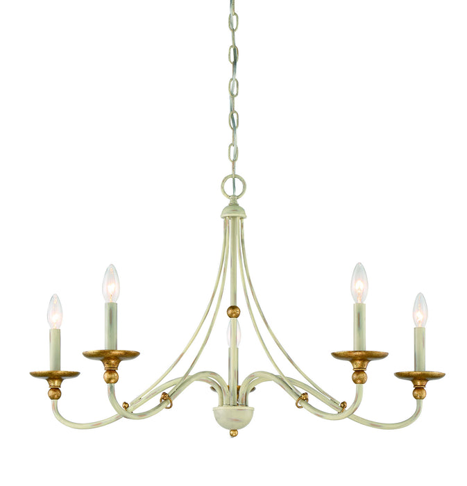 Minka-Lavery 1045-701 Five Light Chandelier, Farm House White With Gilded G