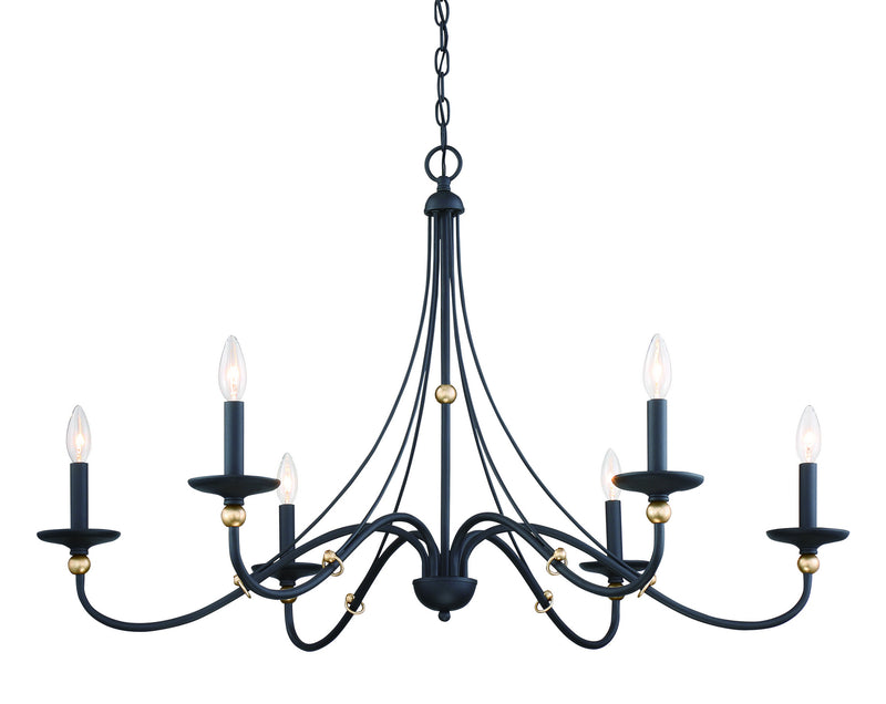 Minka-Lavery 1046-677 Six Light Chandelier, Sand Coal With Skyline Gold Le