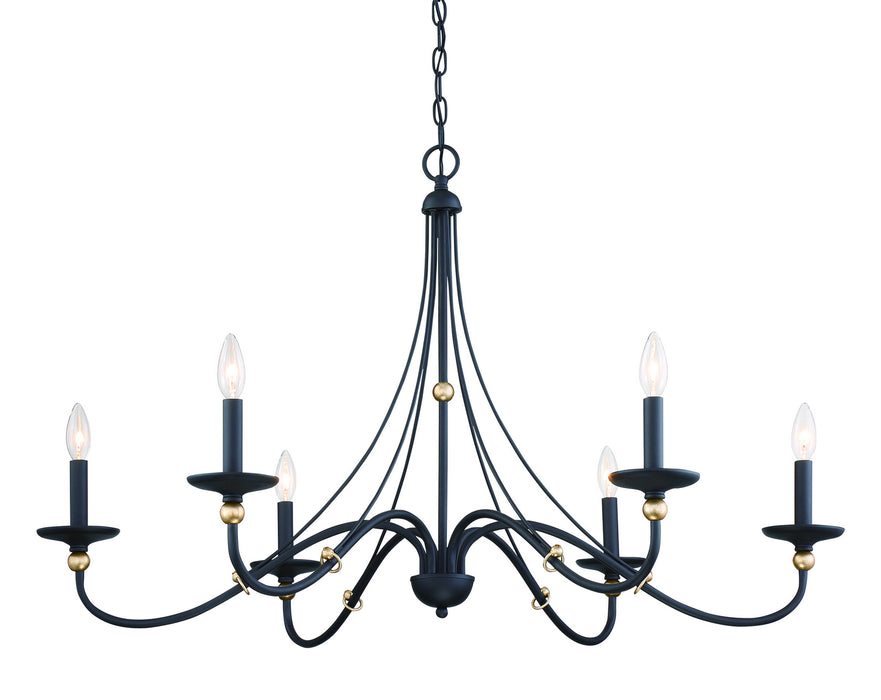 Minka-Lavery 1046-677 Six Light Chandelier, Sand Coal With Skyline Gold Le