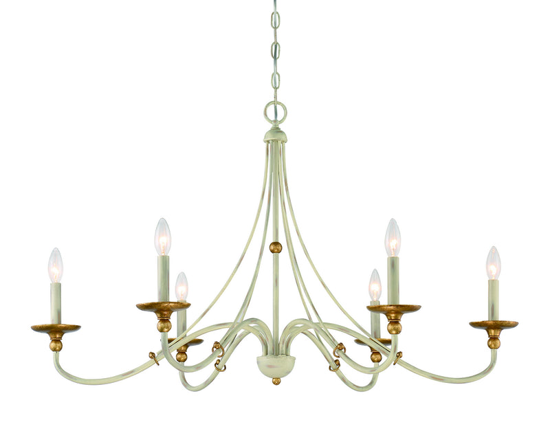 Minka-Lavery 1046-701 Six Light Chandelier, Farm House White With Gilded G