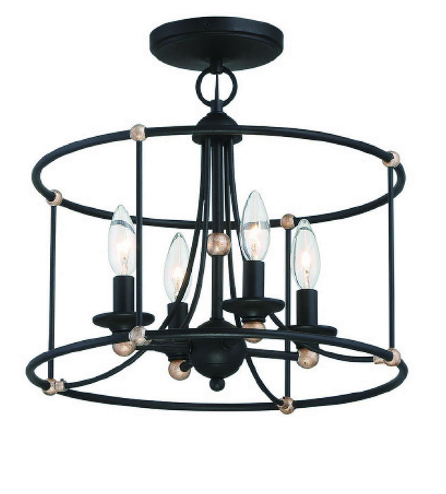 Minka-Lavery 1049-677 Four Light Semi Flush Mount, Sand Coal With Skyline Gold Le
