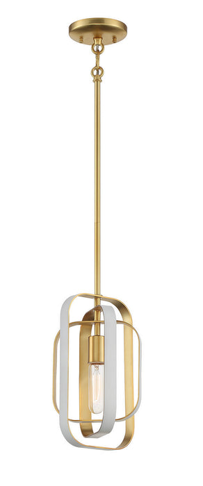 Minka-Lavery 1211-706 One Light Pendant, Matte White W/ Honey Gold