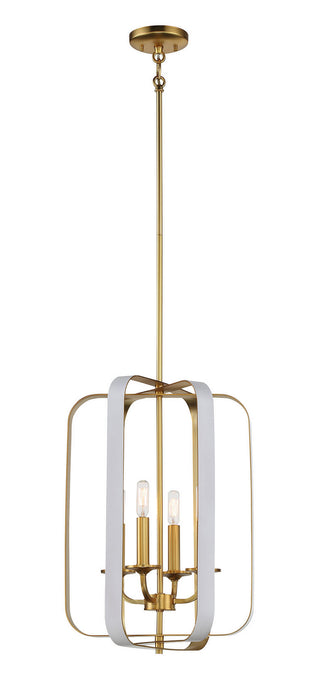 Minka-Lavery 1214-706 Four Light Pendant, Matte White W/ Honey Gold