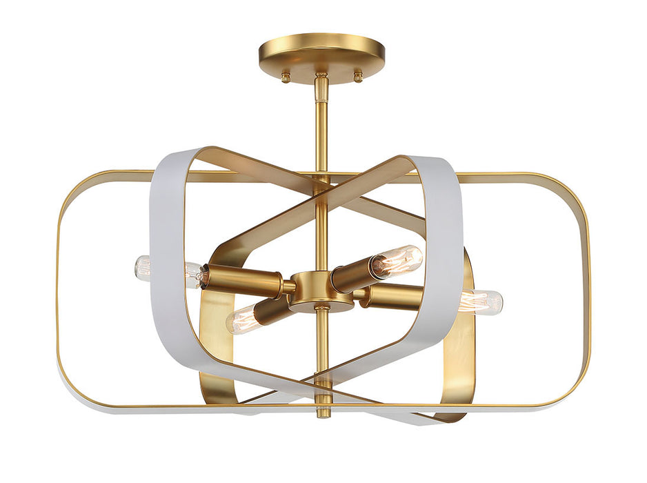 Minka-Lavery 1219-706 Four Light Semi Flush Mount, Matte White W/ Honey Gold