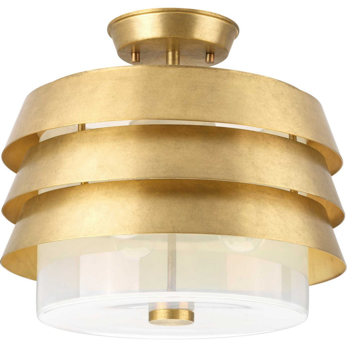 Progress Lighting P350141-160 Three Light Semi Flush Mount, Brushed Brass