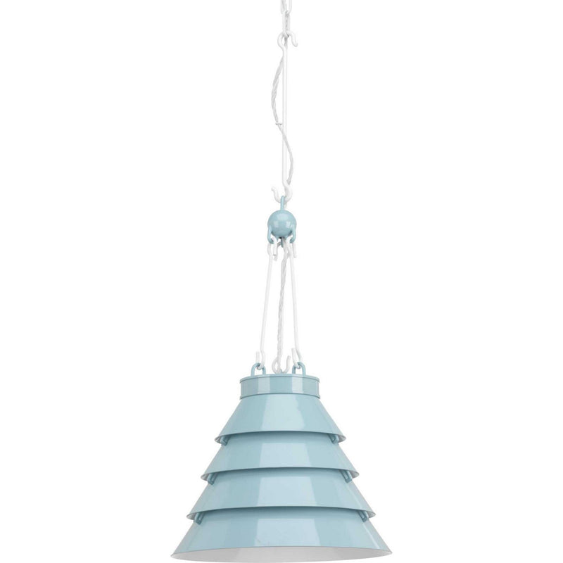 Progress Lighting P500199-162 One Light Pendant, Matte Blue Enamel