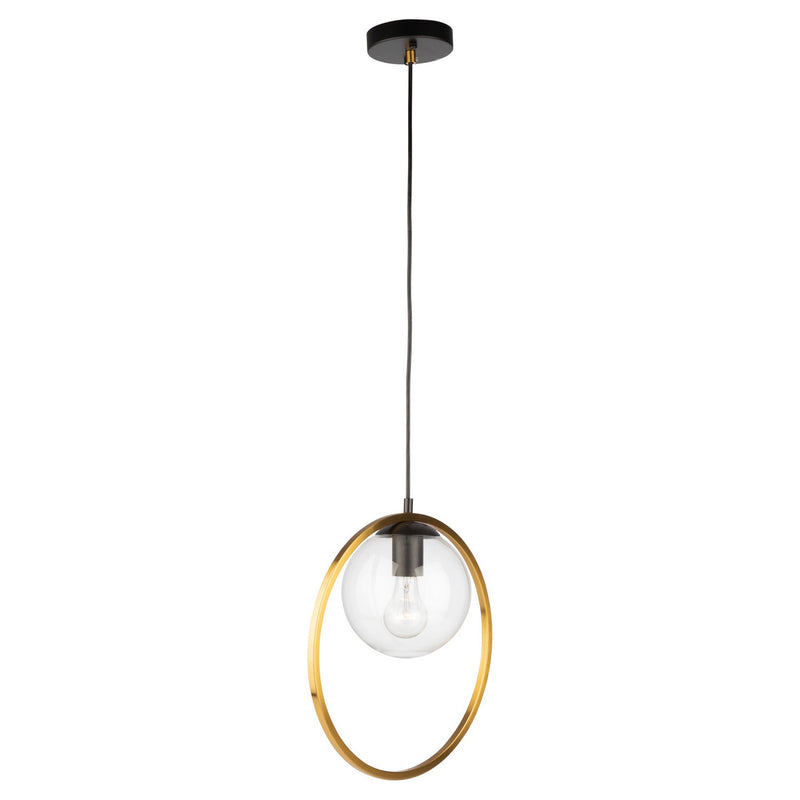 Artcraft AC10890VB One Light Pendant, Black & Vintage Brass