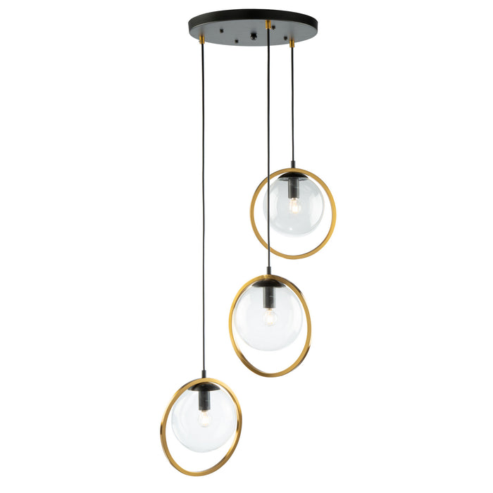Artcraft AC10893VB Three Light Pendant, Black & Vintage Brass