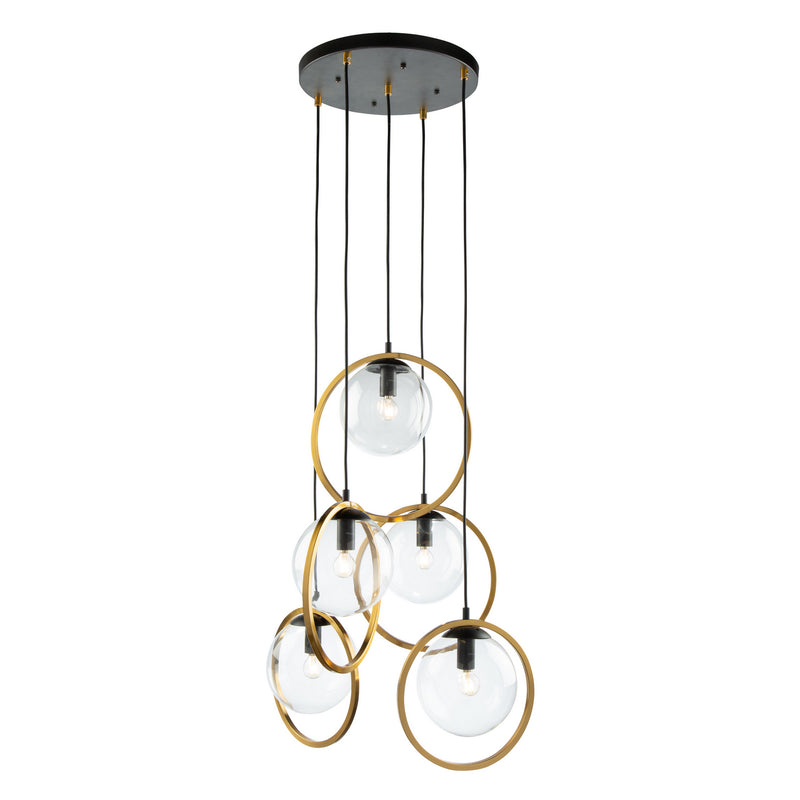 Artcraft AC10895VB Five Light Pendant, Black & Vintage Brass