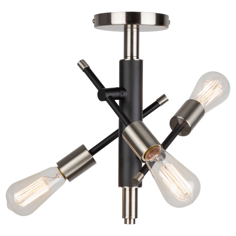 Artcraft AC11251NB Three Light Semi Flush Mount, Black & Brushed Nickel