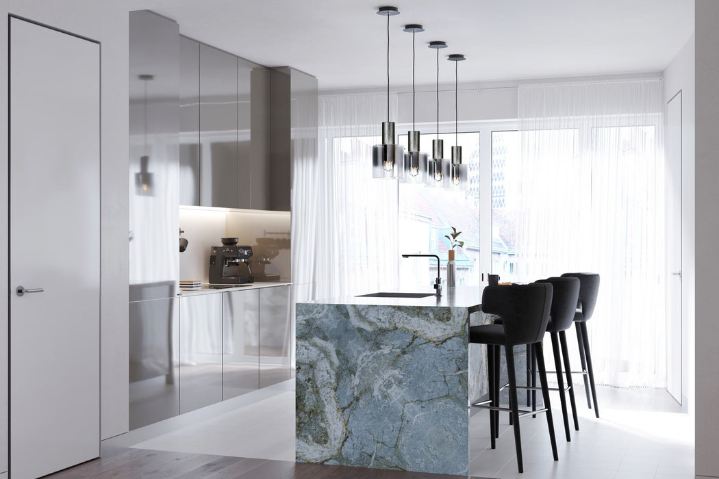 Artcraft AC11520SM One Light Pendant, Satin Black & Smoke Glass