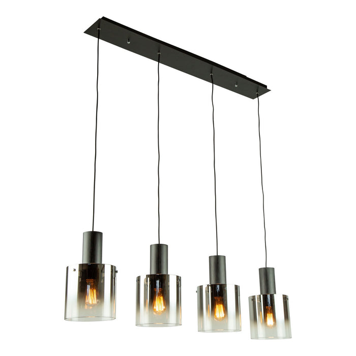 Artcraft AC11526SM Four Light Island Pendant, Satin Black & Smoke Glass