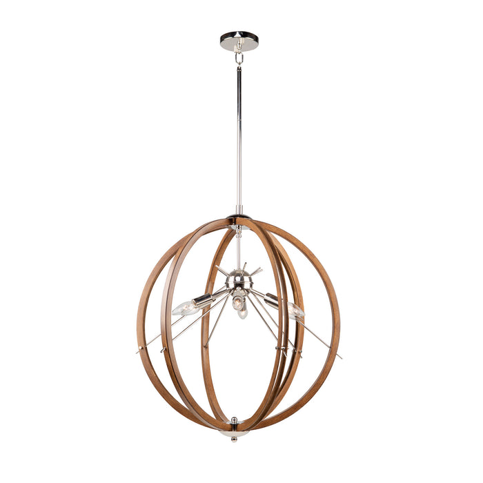 Artcraft AC11556PN Six Light Semi Flush Mount, Faux Wood & Polished Nickel