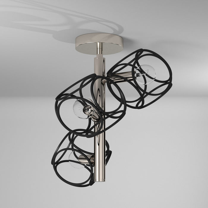 Artcraft AC11563NB Three Light Semi Flush Mount, Matte Black & Satin Nickel