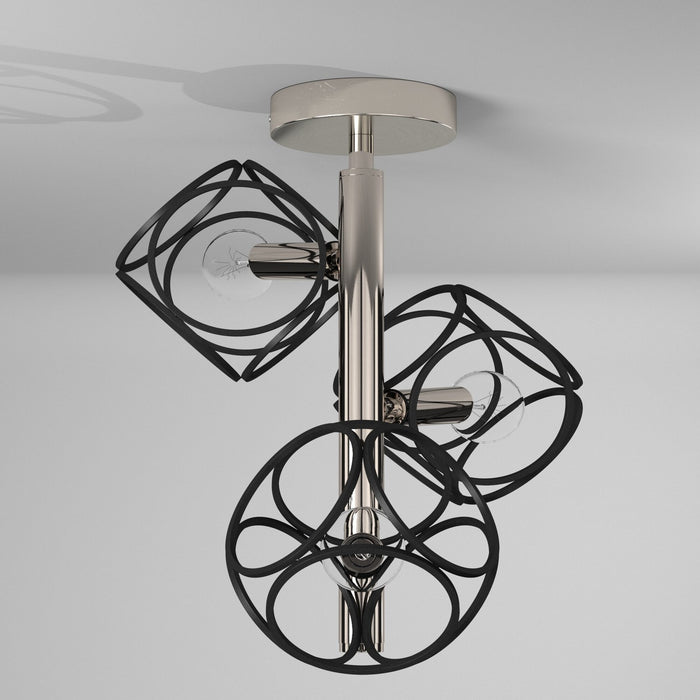 Artcraft AC11563NB Three Light Semi Flush Mount, Matte Black & Satin Nickel