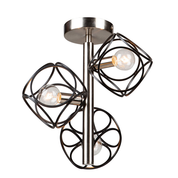 Artcraft AC11563NB Three Light Semi Flush Mount, Matte Black & Satin Nickel