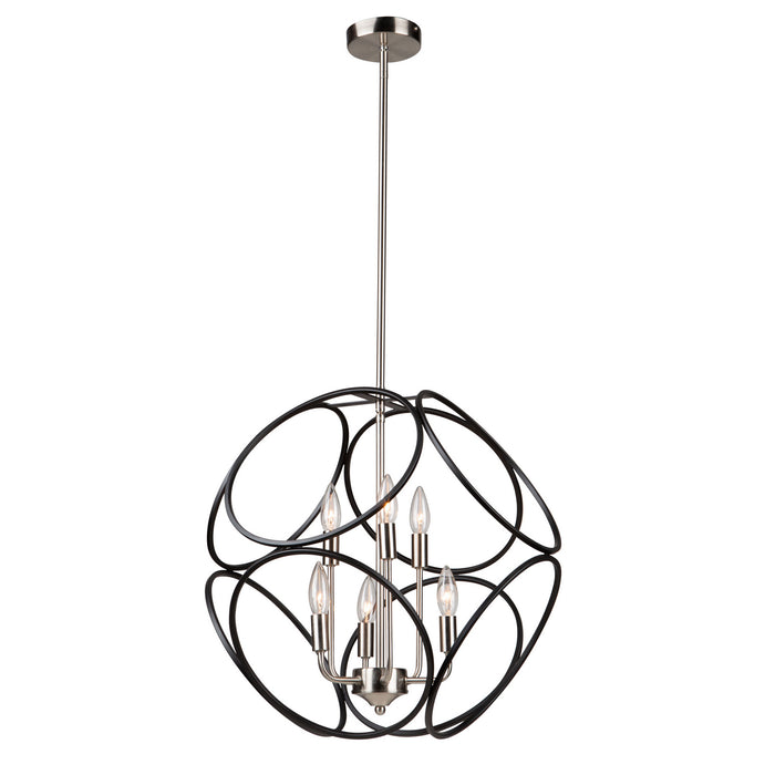 Artcraft AC11566NB Six Light Chandelier, Matte Black & Satin Nickel