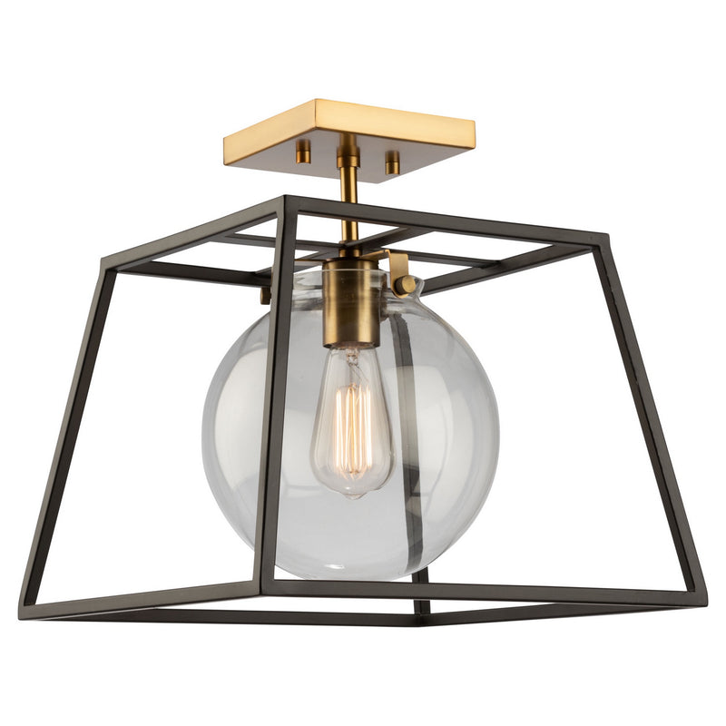 Artcraft AC11600VB One Light Semi-Flush Mount, Black & Harvest Brass