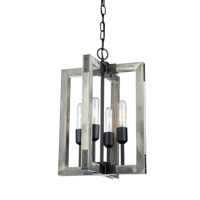 Artcraft AC11654BK Four Light Chandelier, Beach Wood & Black