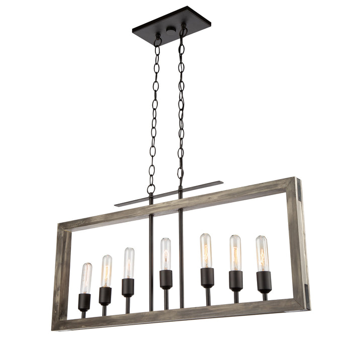 Artcraft AC11657BK Seven Light Island Pendant, Beach Wood & Black