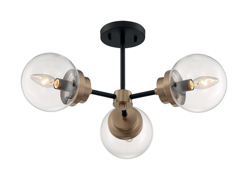 Nuvo Lighting 60-7123 Three Light Semi Flush Mount, Matte Black / Brass