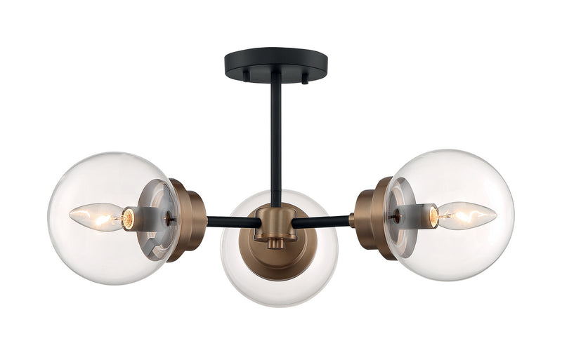 Nuvo Lighting 60-7123 Three Light Semi Flush Mount, Matte Black / Brass