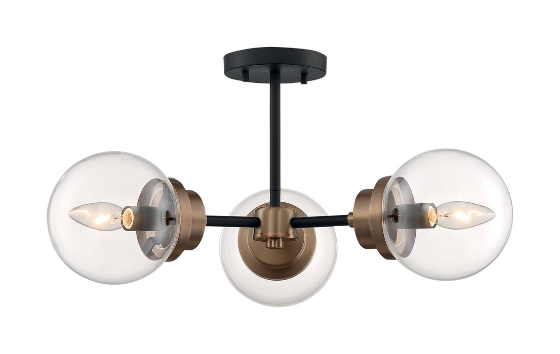 Nuvo Lighting 60-7123 Three Light Semi Flush Mount, Matte Black / Brass