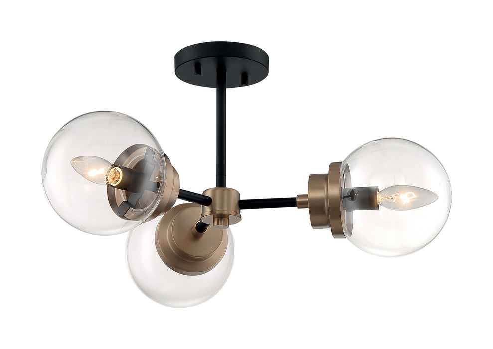 Nuvo Lighting 60-7123 Three Light Semi Flush Mount, Matte Black / Brass