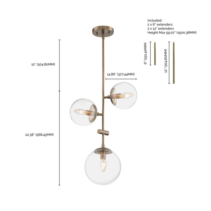 Nuvo Lighting 60-7124 Three Light Pendant, Burnished Brass