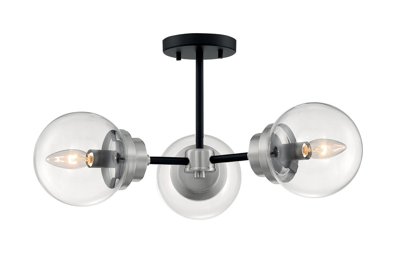 Nuvo Lighting 60-7133 Three Light Semi Flush Mount, Matte Black / Brushed Nickel