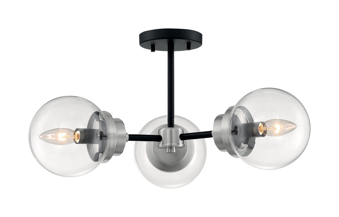 Nuvo Lighting 60-7133 Three Light Semi Flush Mount, Matte Black / Brushed Nickel