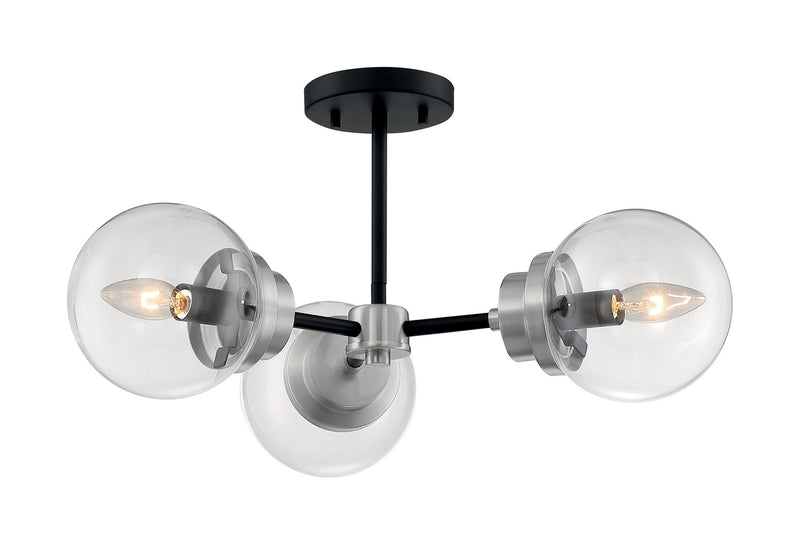 Nuvo Lighting 60-7133 Three Light Semi Flush Mount, Matte Black / Brushed Nickel