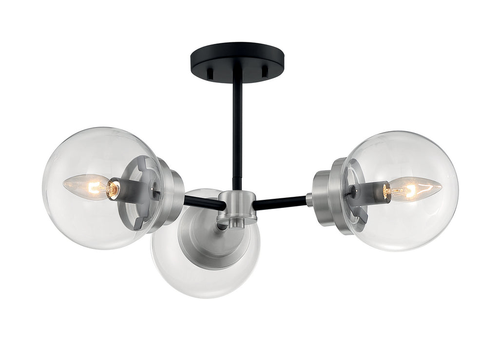 Nuvo Lighting 60-7133 Three Light Semi Flush Mount, Matte Black / Brushed Nickel