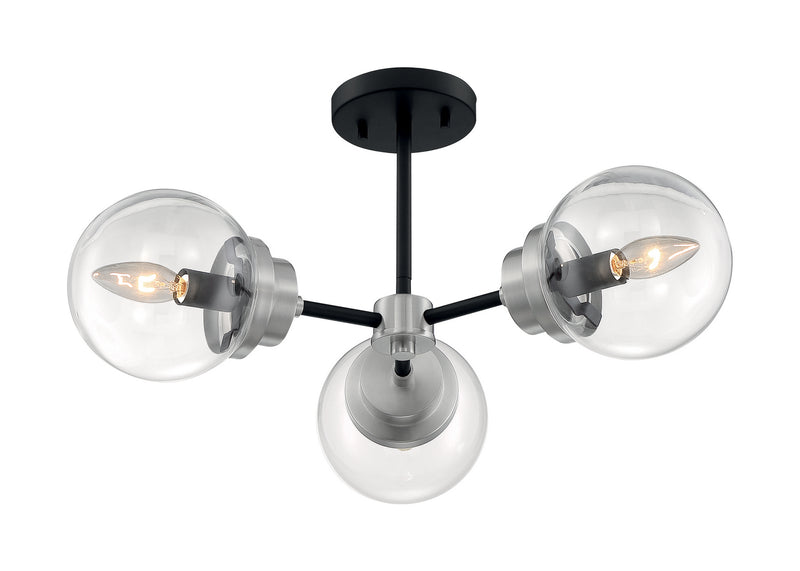 Nuvo Lighting 60-7133 Three Light Semi Flush Mount, Matte Black / Brushed Nickel