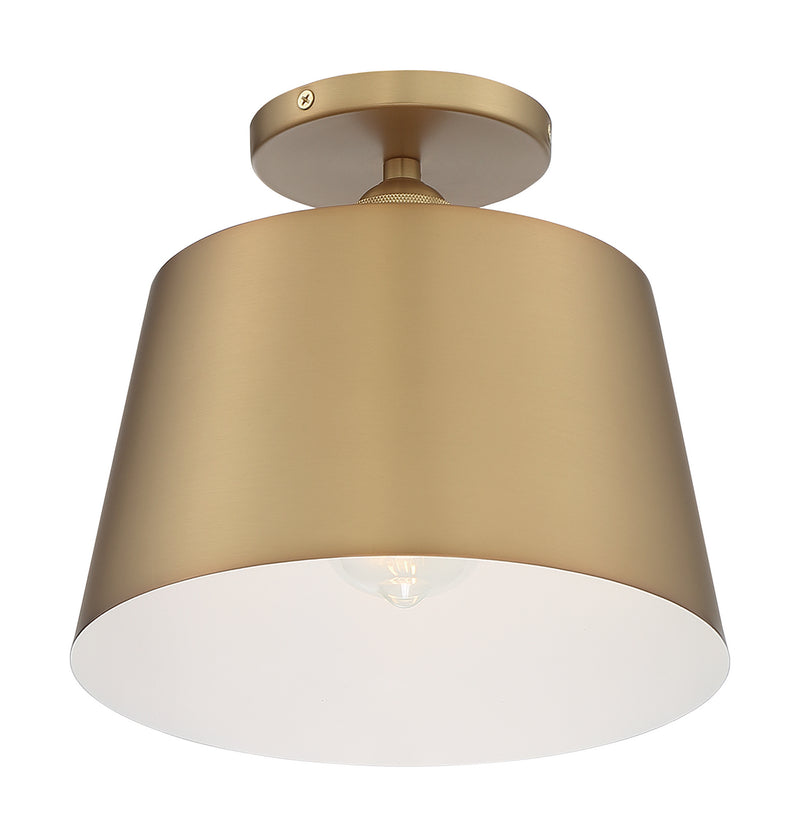 Nuvo Lighting 60-7322 One Light Semi Flush Mount, Brushed Brass / White